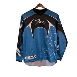 Vintage Fox Racing Motorcross Jersey Youth Large Blue Stars Kid's Long Sleeve